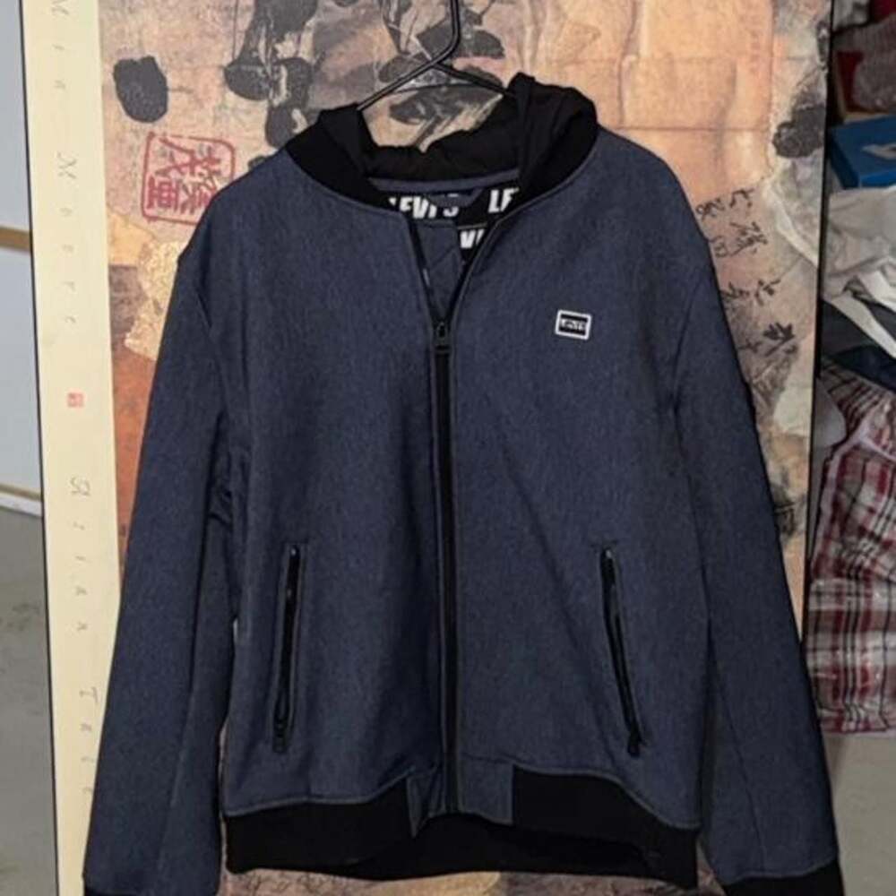 Levi's Heather Navy Blue Zip-Up Hooded Bomber Jacket XL
